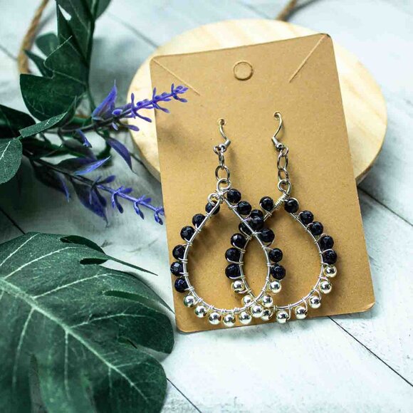 Teardrop Earrings with Blue Sandstone and Silver Accent Beads - Picture 12 of 12